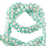 Polymeer kralen rondellen 7mm - White-mint blue